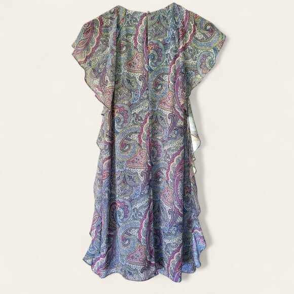 Ralph Lauren Paisley Print Black Label Ruffle Flutter Sleeve Dress Women 10 Blue - Picture 5 of 13